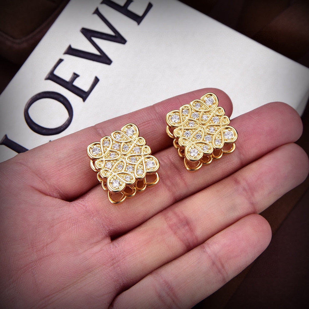LOEWE Anagram Cube Diamonds 18K Gold Earrings