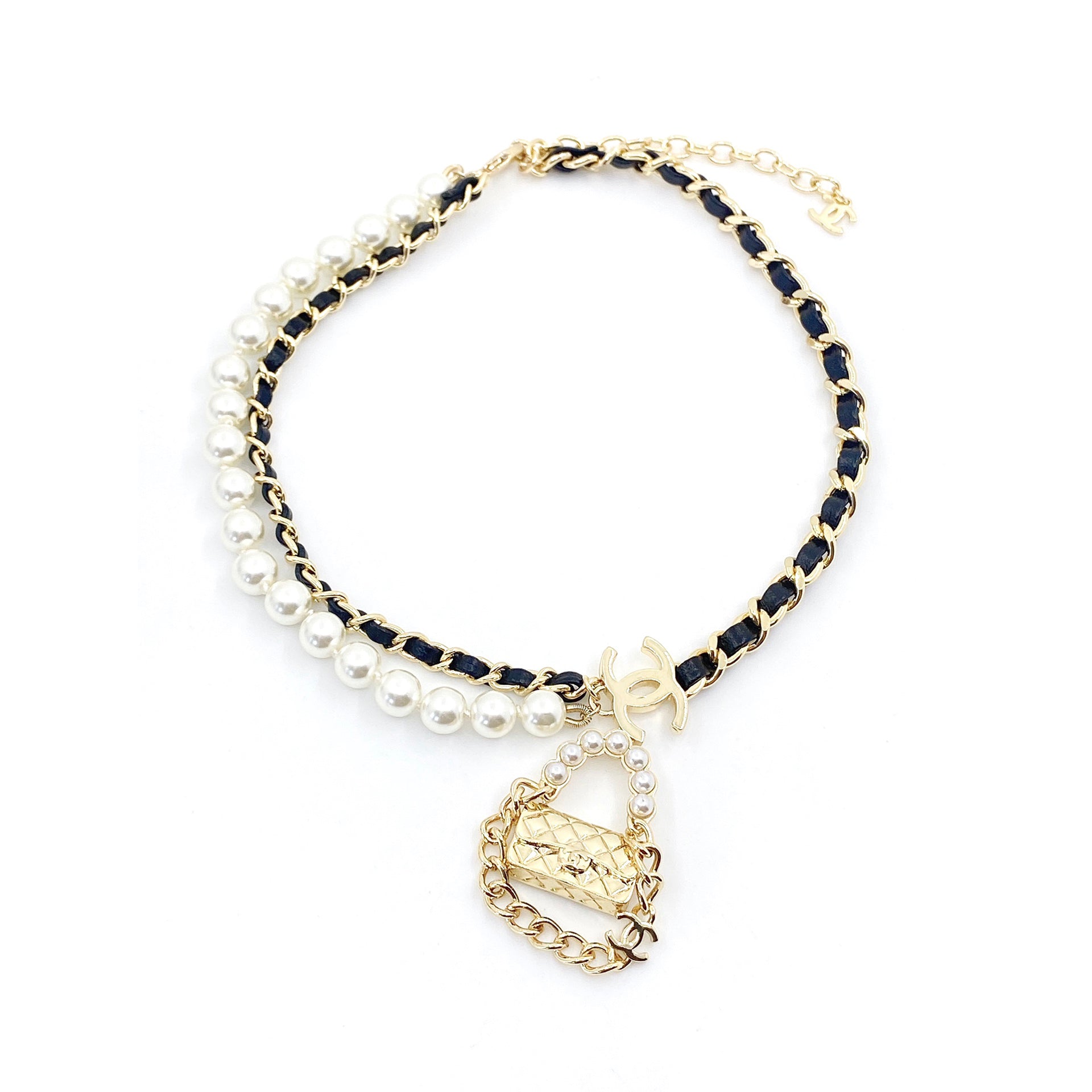 Chanel Pearl Bag Pendant 18K Gold Necklace