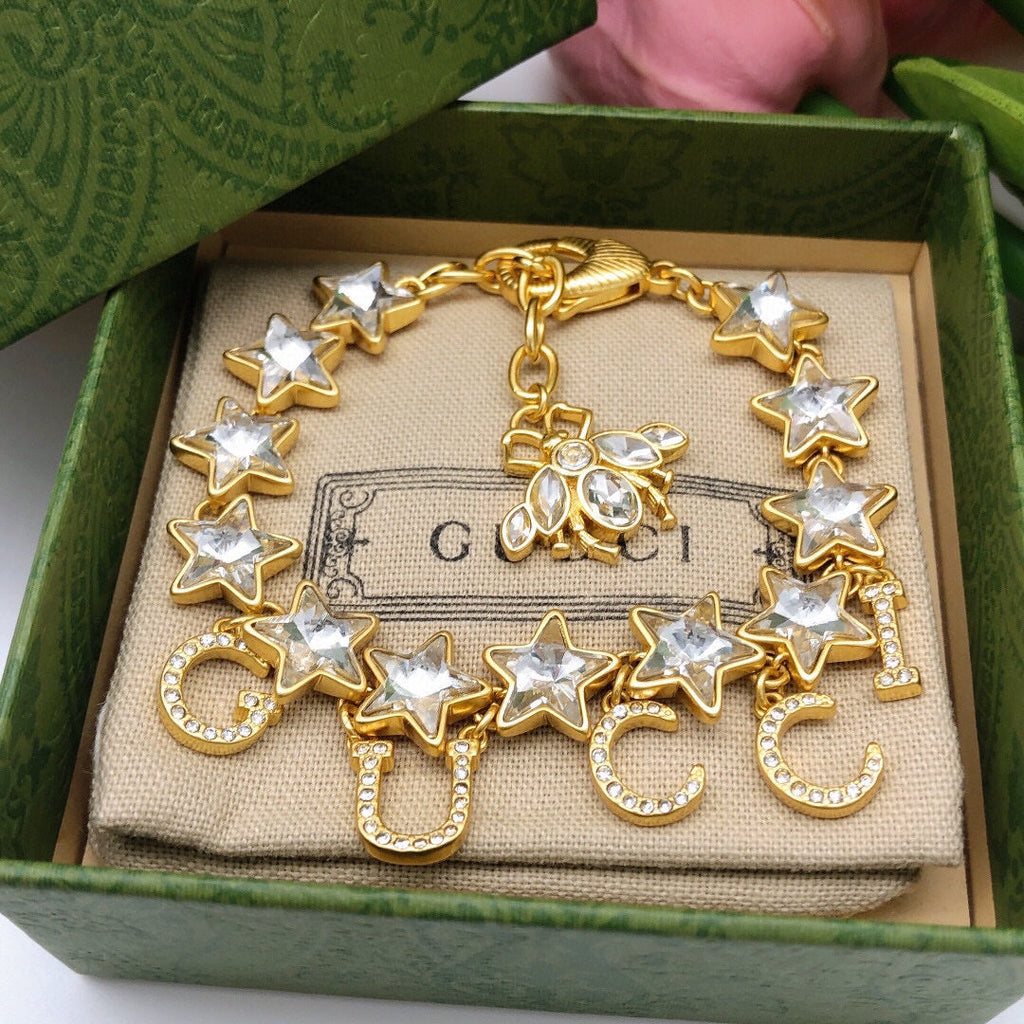 Gucci Double Script Crystals 18K Gold Bracelet