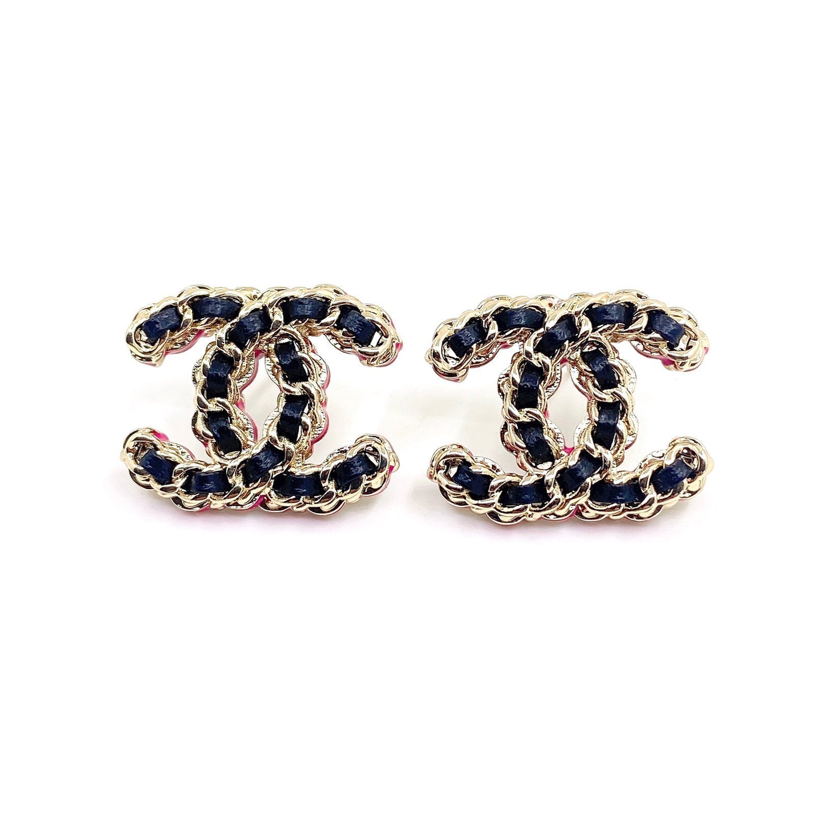 Chanel Pink Resin Leather 18K Gold Earrings