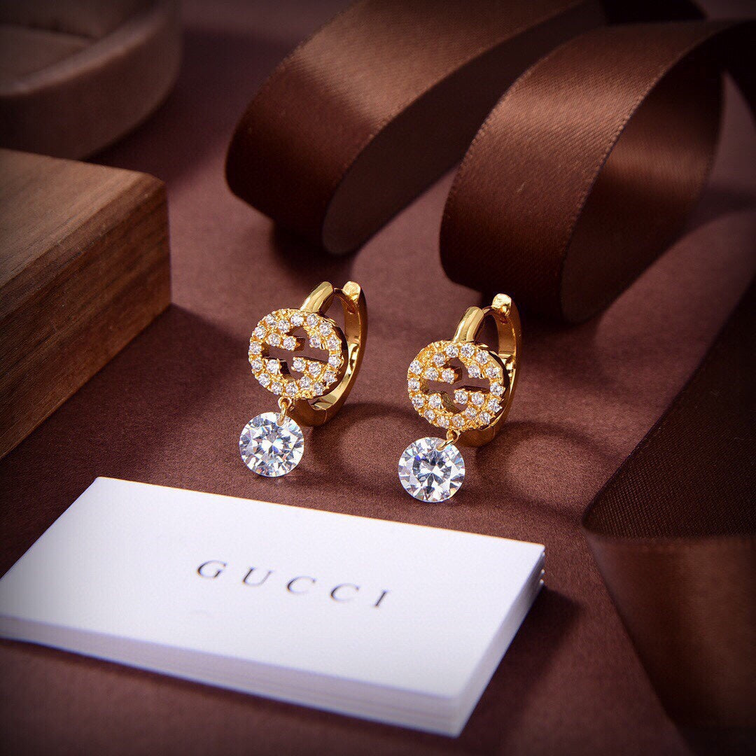 Gucci Double Interlocking Gucci Diamond 18K Gold Earrings