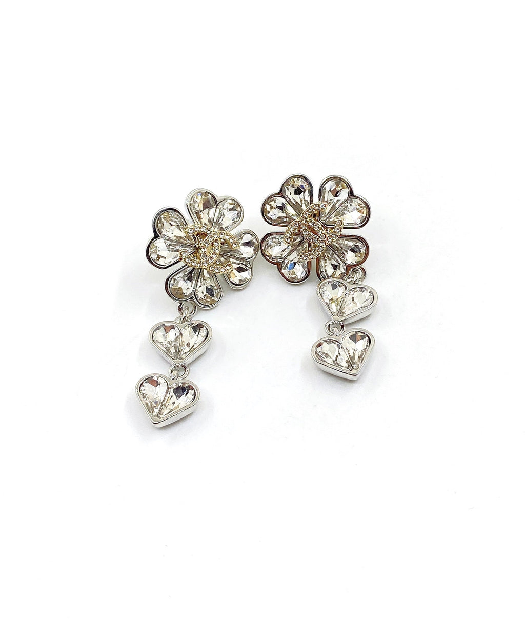 Chanel Crystal Flower 18K Gold Earrings