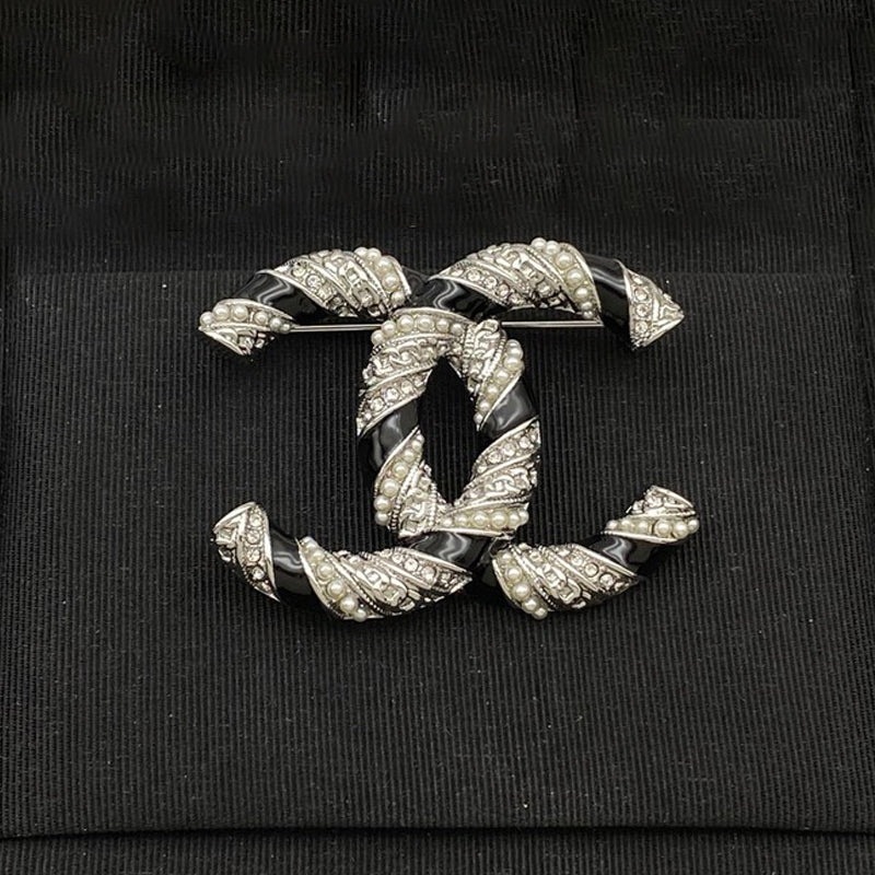 Chanel Black & Diamond 18K White Gold Brooch