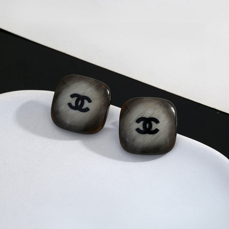 Chanel Black Square 18K Gold Earrings