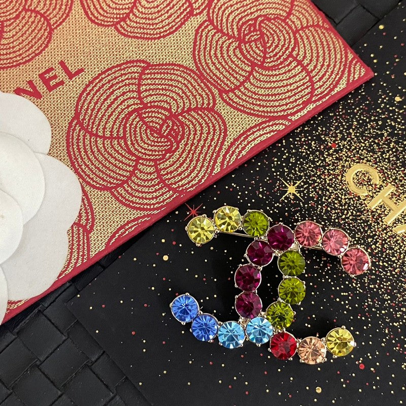 Chanel Color Crystal 18K Gold Brooch