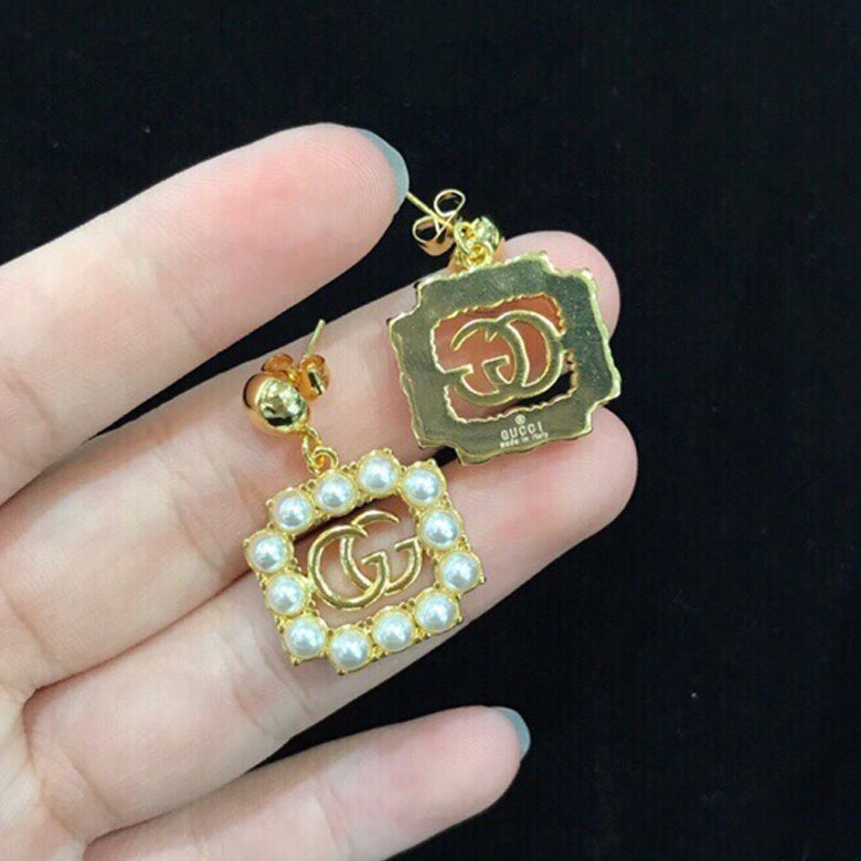 Gucci Double Square Pearl 18K Gold Earrings