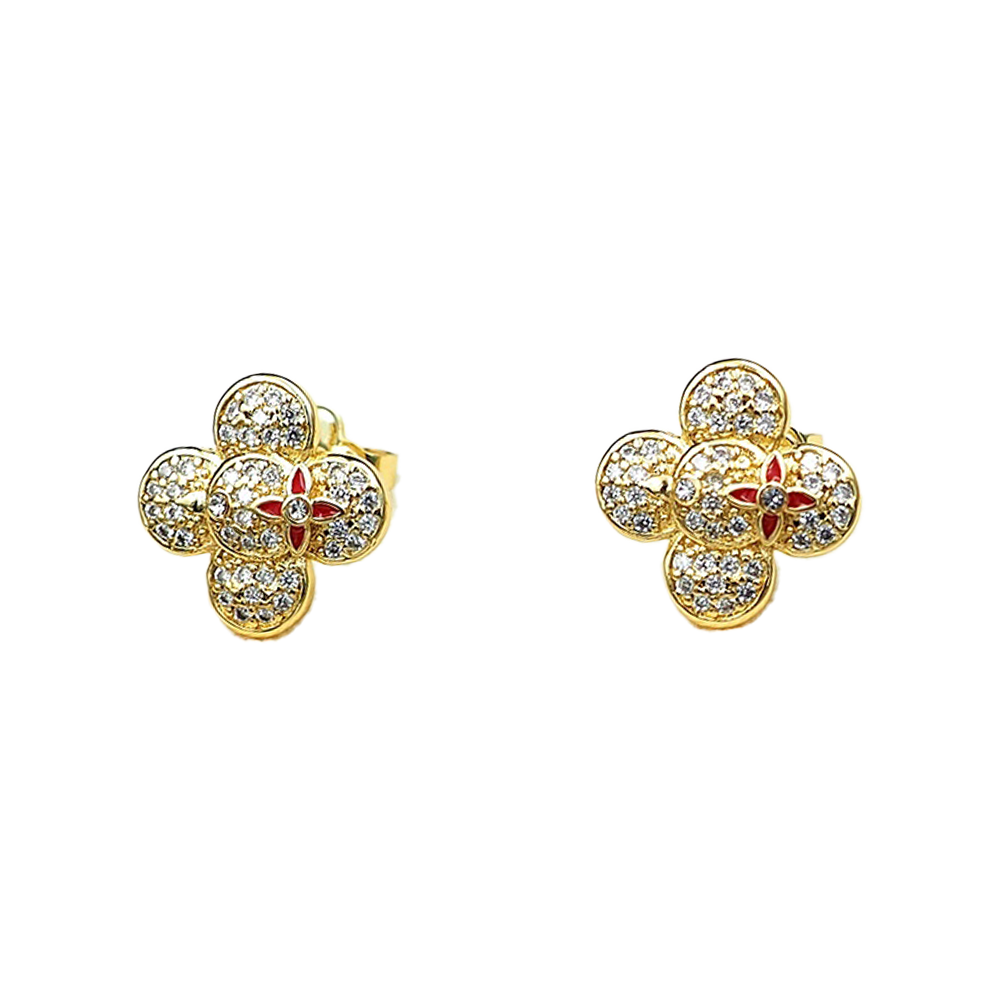 Louis Vuitton Vivienne Diamond 18K Gold Earrings