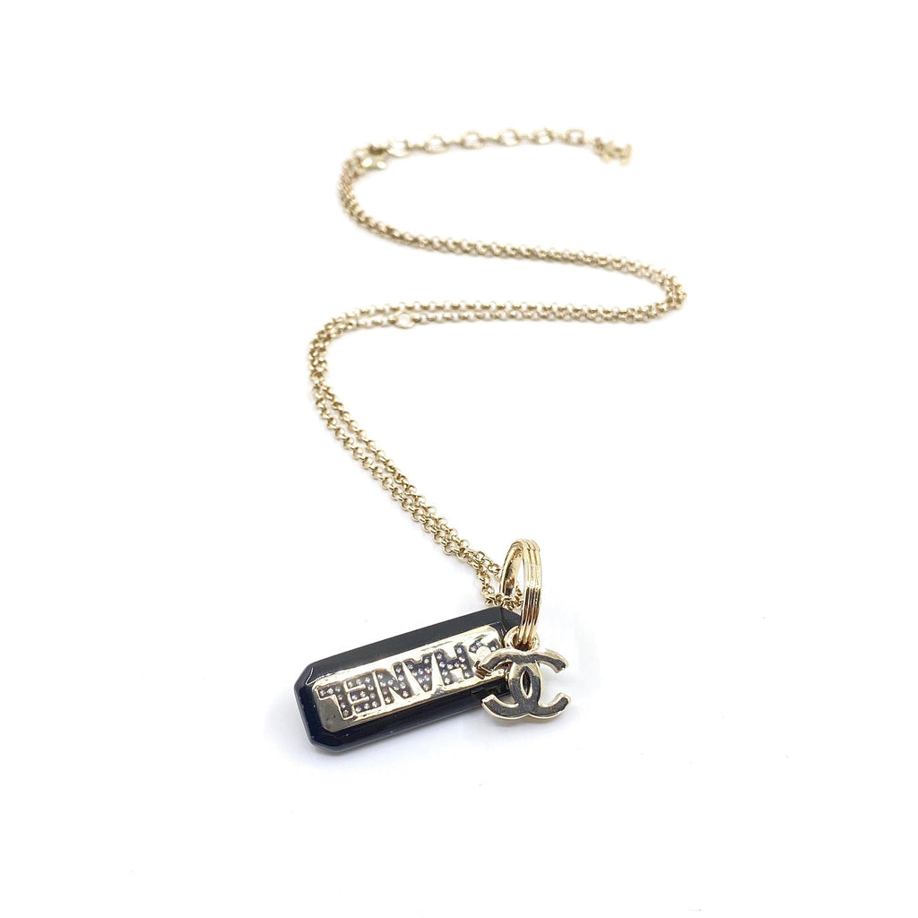 Chanel Black Plate Chain 18K Gold Necklace