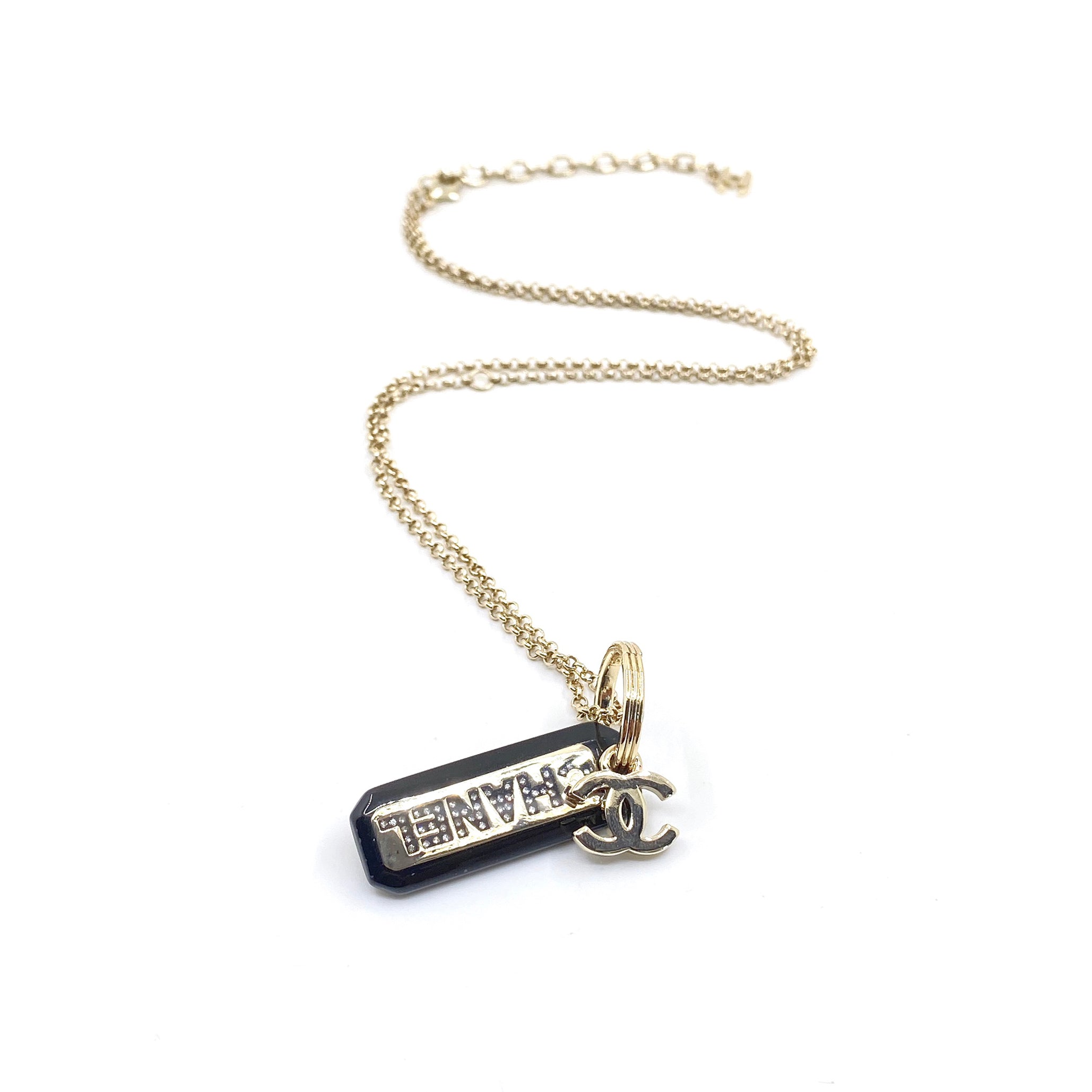 Chanel Black Plate Chain 18K Gold Necklace