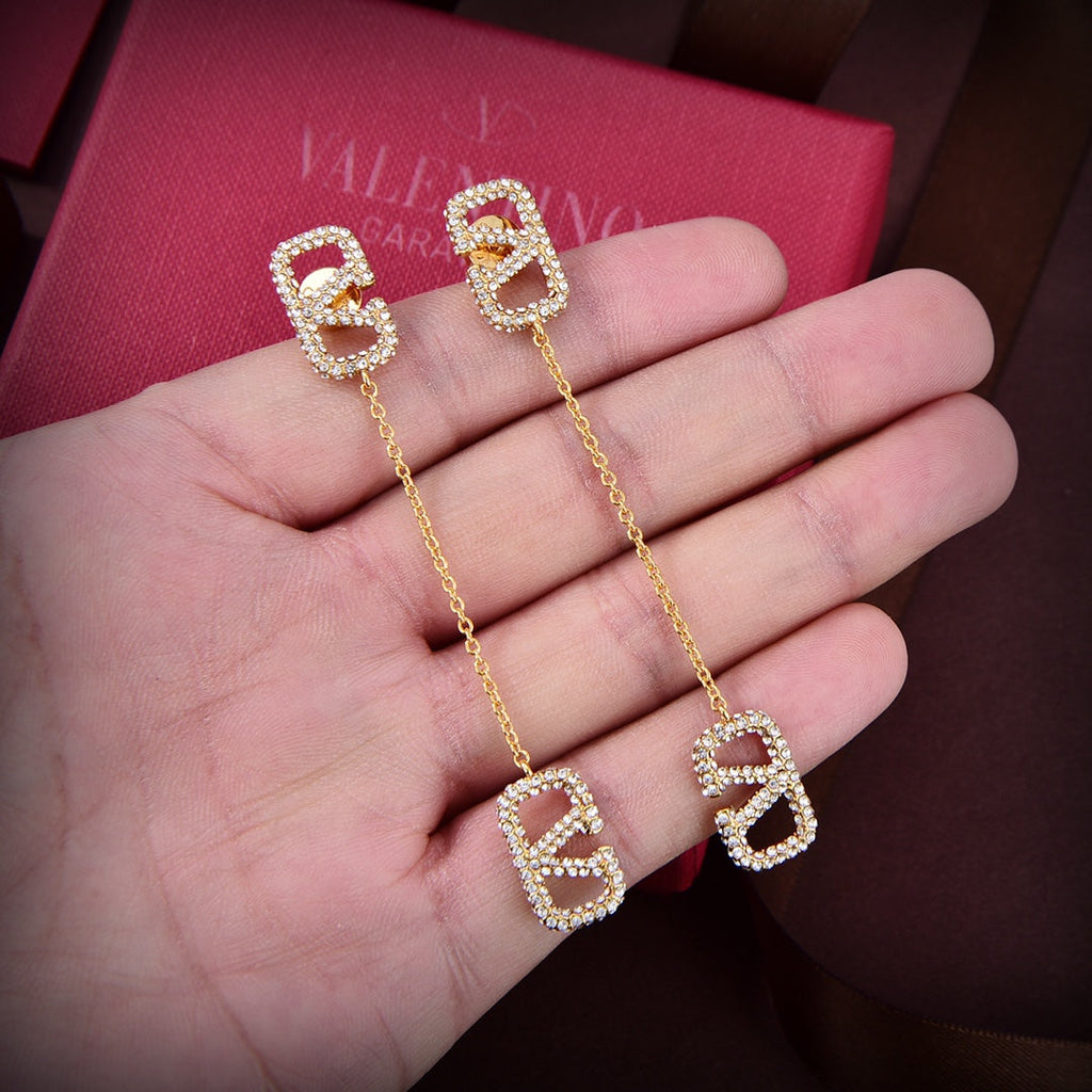 Valentino Crystal Valentino Signature 18K Gold Earrings