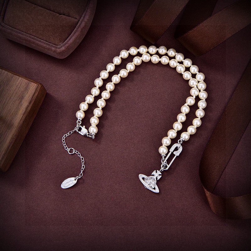 Vivienne West Mini Bas Relief Pearls 18K Gold Necklace