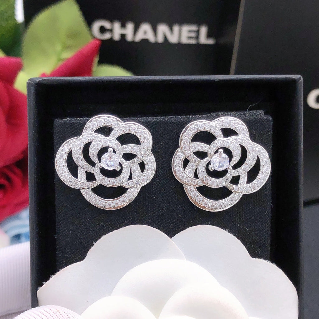Chanel Camellia Diamond 18K Gold Earrings