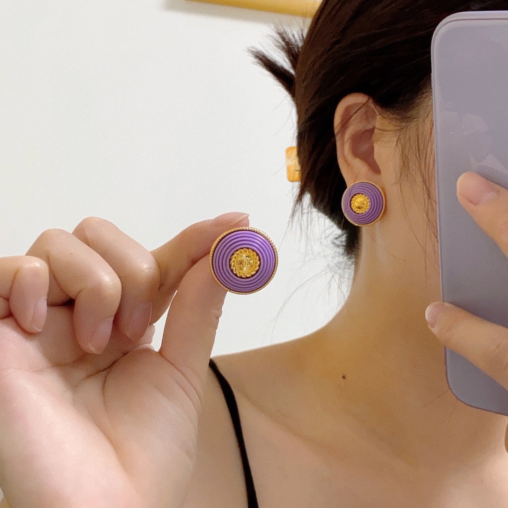 Chanel Purple Resin 18K Gold Earrings
