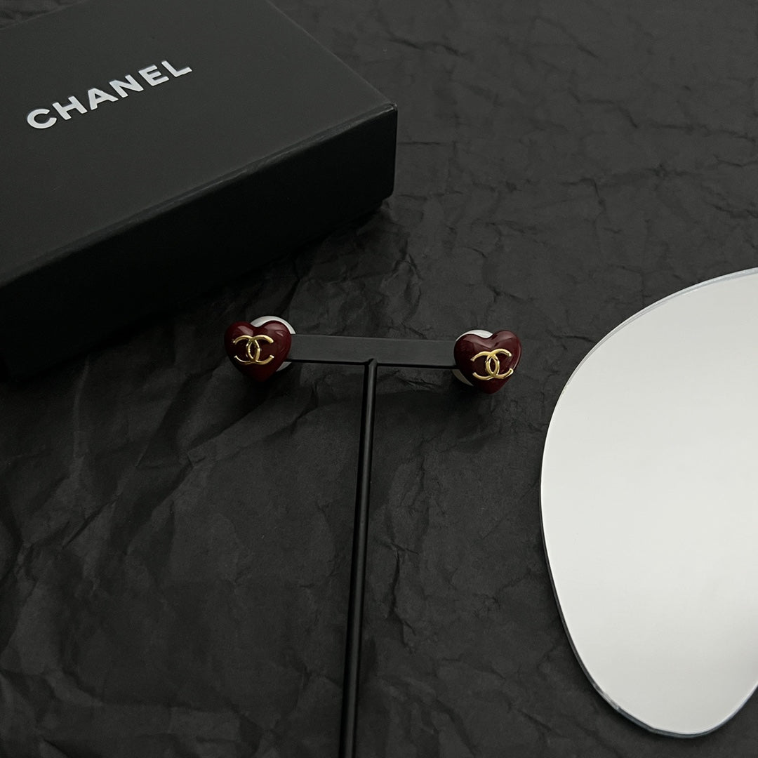 Chanel Red Heart 18K Gold Earrings