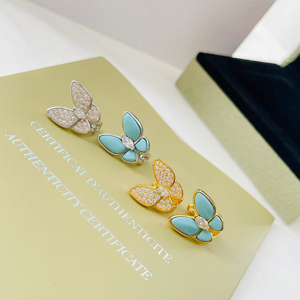 Two Butterfly Turquoise 18K Gold Earrings