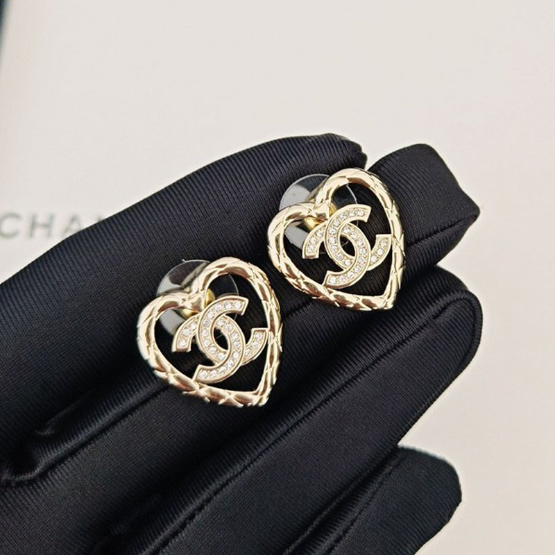 Chanel Heart Diamond 18K Gold Earrings