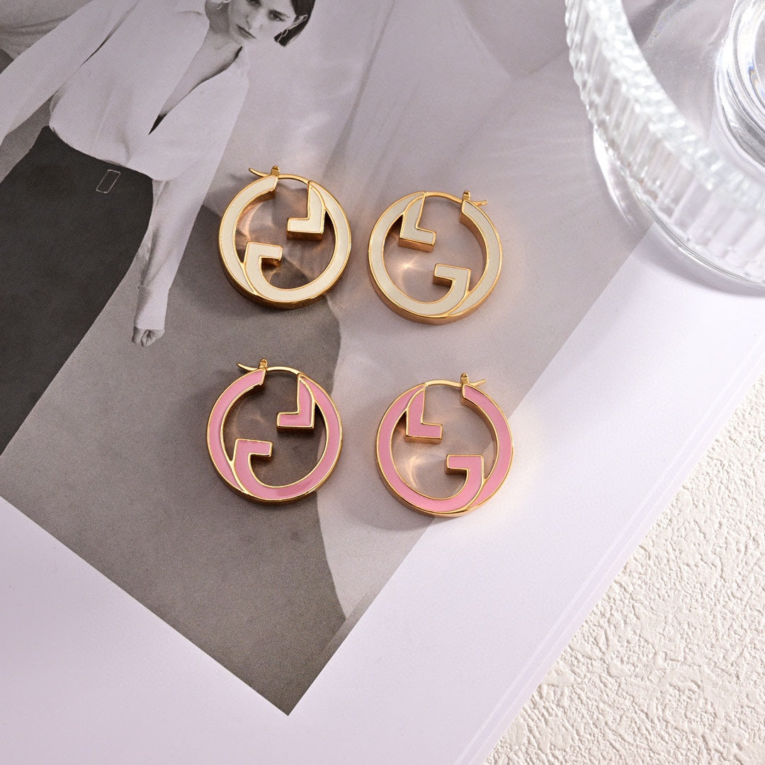 Gucci Double Pink Hollow 18K Gold Earrings