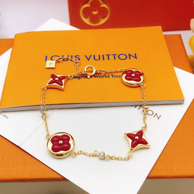 Louis Vuitton Blossom Red Flower 18K Gold Bracelet