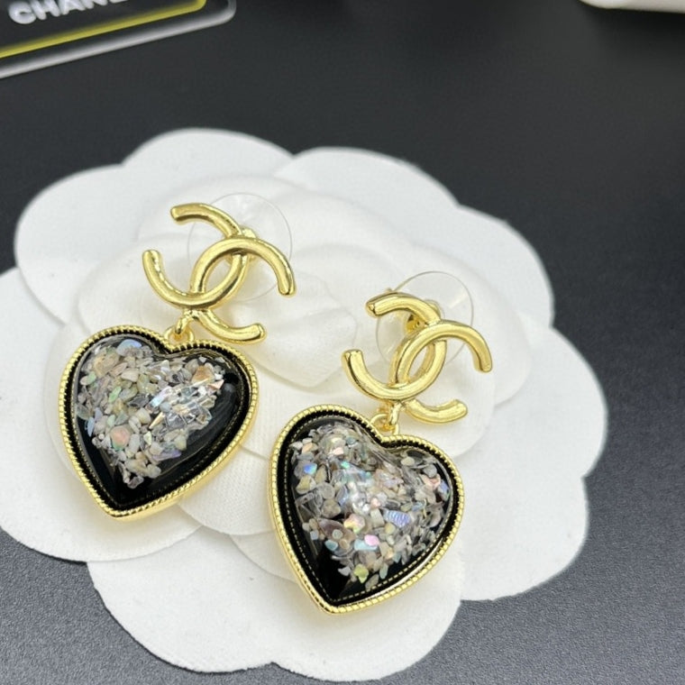 Chanel Multi-Color Crystals Heart 18K Gold Earrings