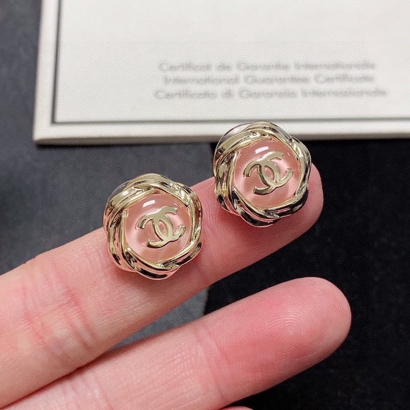 Chanel Pink 18K Gold Earrings