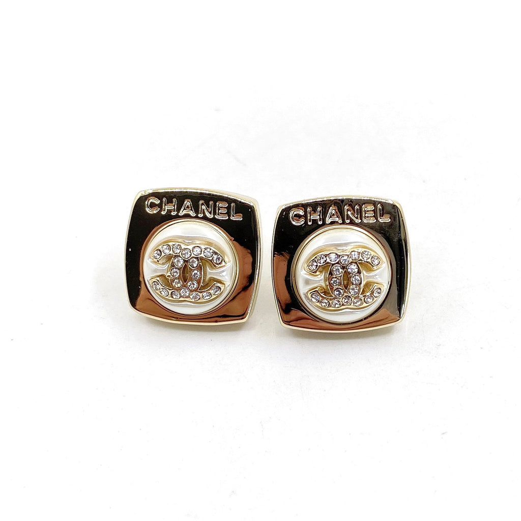Chanel Diamond Square 18K Gold Earrings