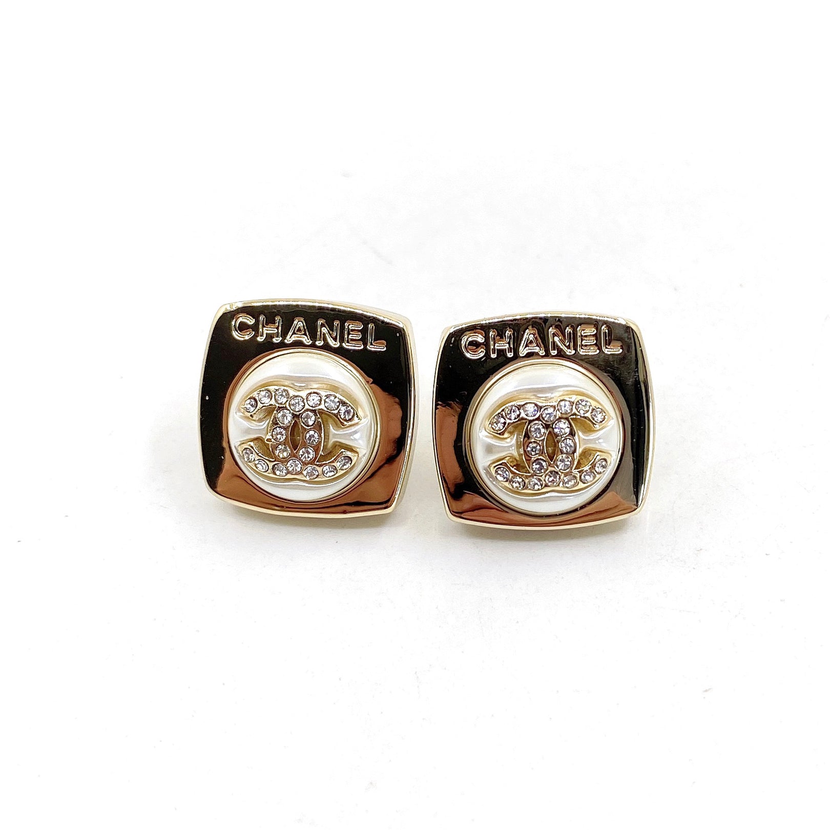 Chanel Diamond Square 18K Gold Earrings