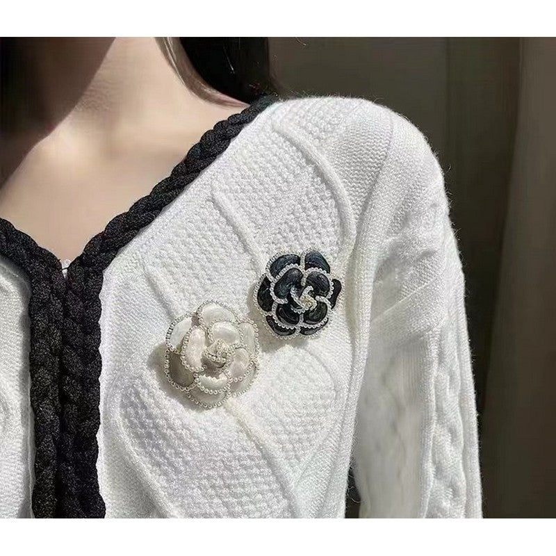 Chanel Camellia Black & White 18K Gold Brooch