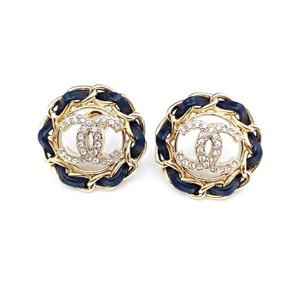 Chanel Black Leather 18K Gold Earrings