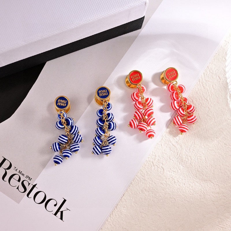 Miu Blue & Pink Ball 18K Gold Earrings