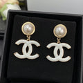 Chanel White Pearl 18K Gold Earrings