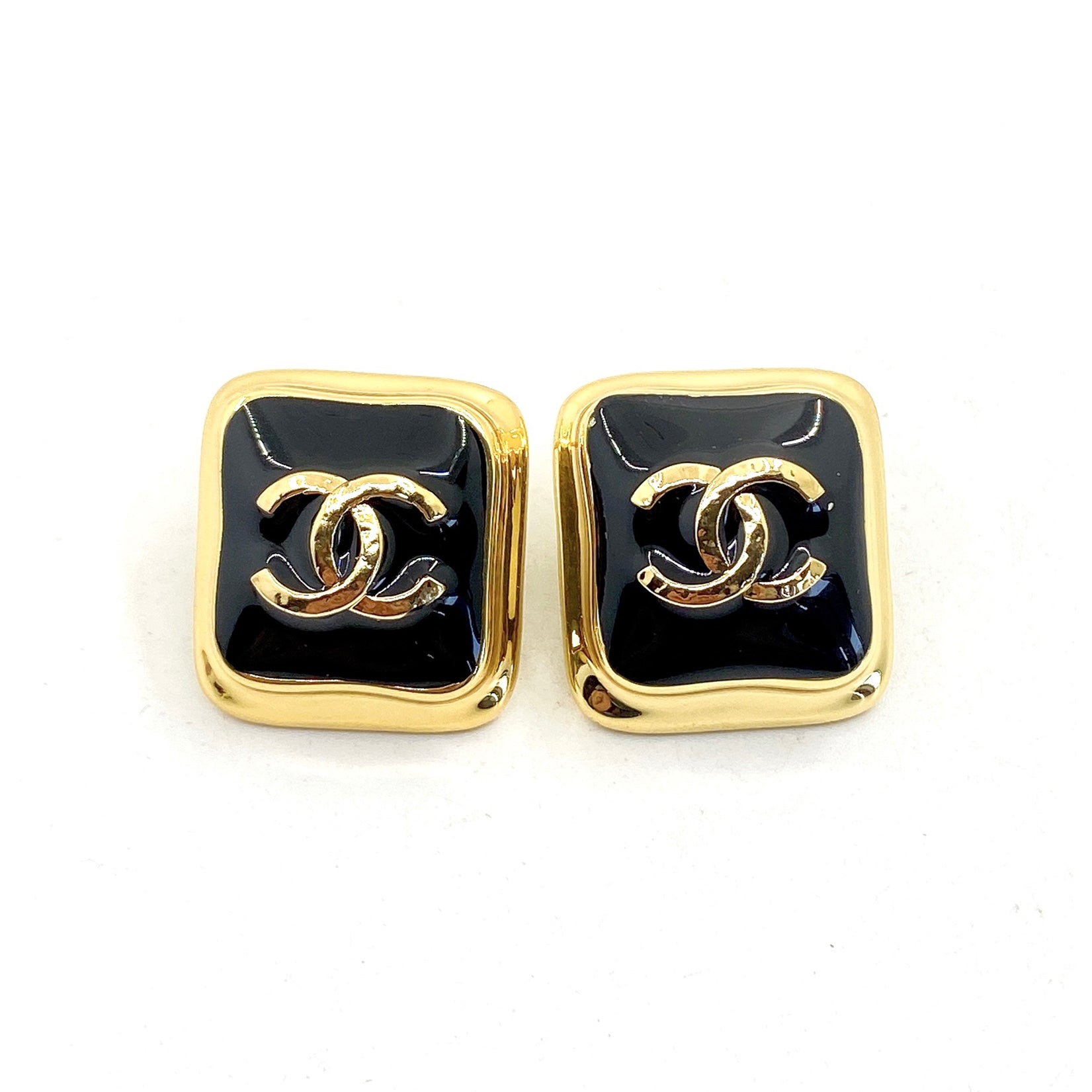 Chanel Square 18K Gold Earrings