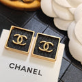 Chanel Black Square 18K Gold Earrings