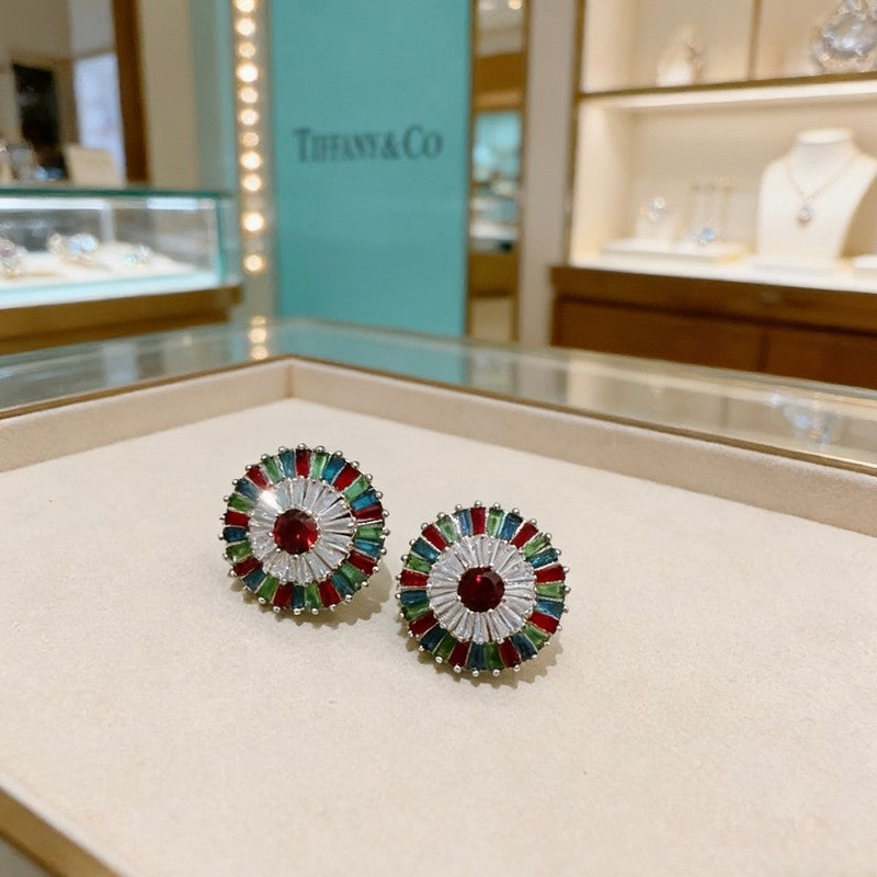 Tiffany Color Crystal 18K Gold Earrings