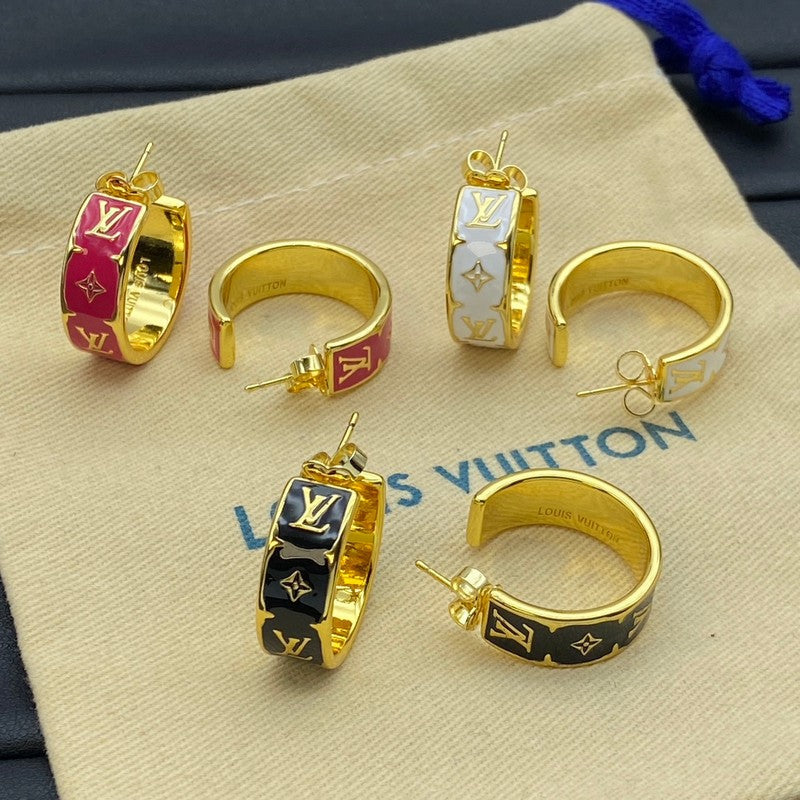 Louis Vuitton Nanogram Enamel 18K Gold Earrings