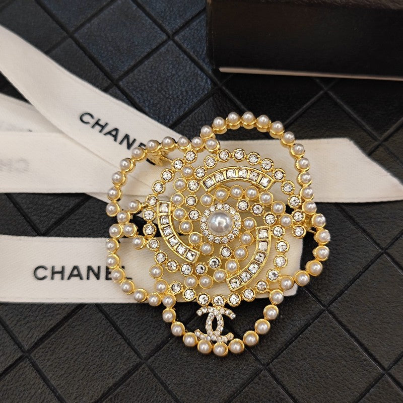 Chanel Camellia Pearl 18K Gold Brooch