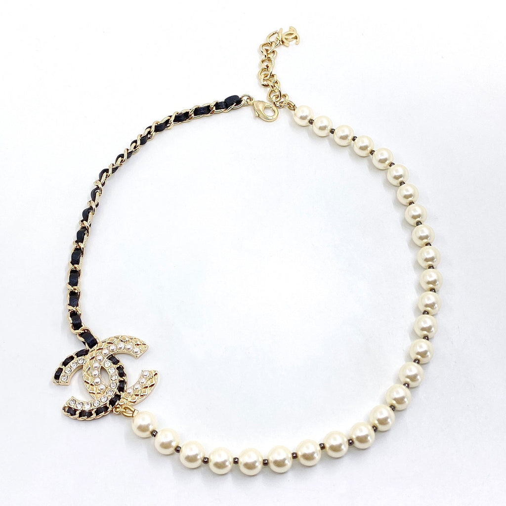 Chanel Leather Pearls 18K Gold Necklace