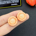 Chanel Orange Round 18K Gold Earrings