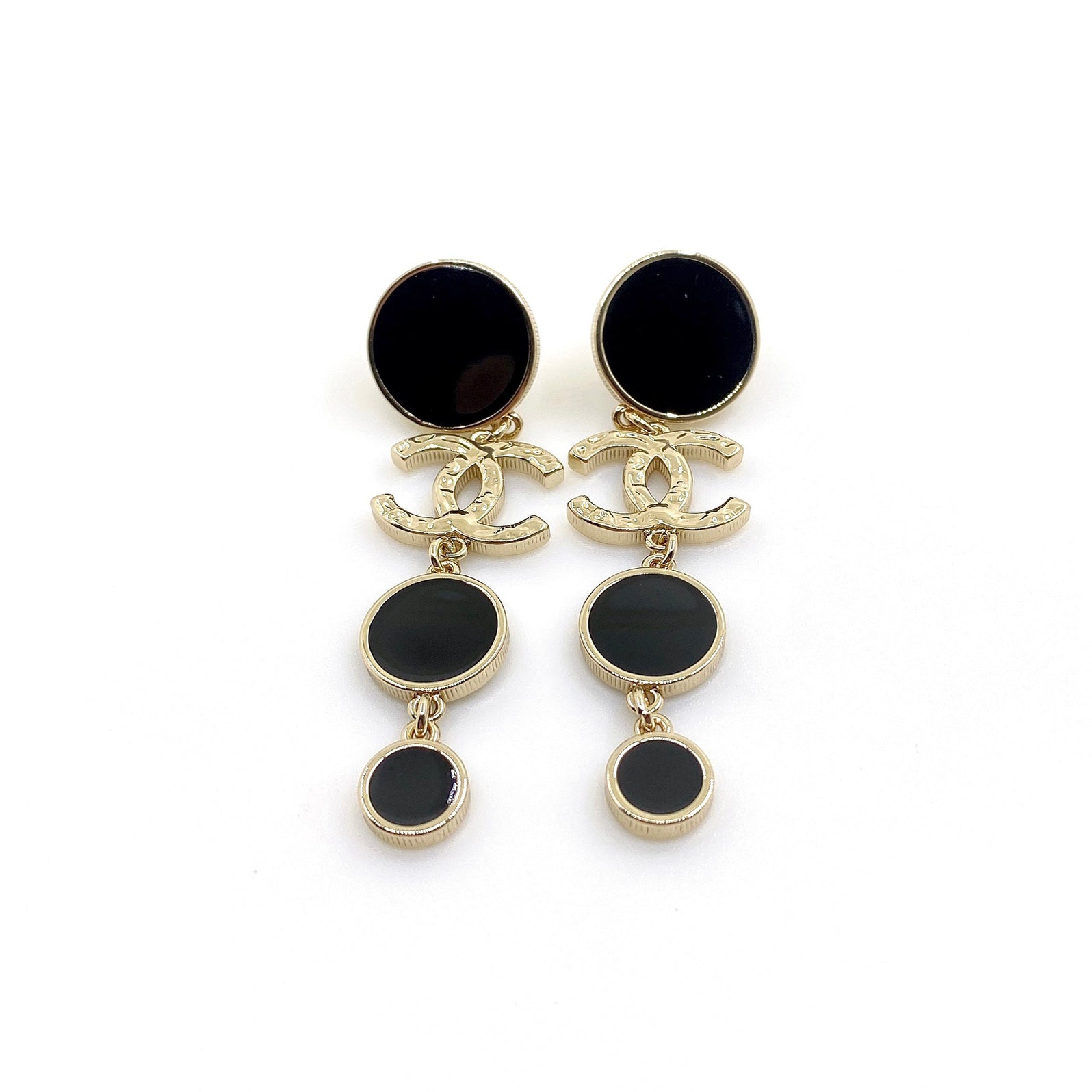 Chanel Black Crystals 18K Gold Earrings