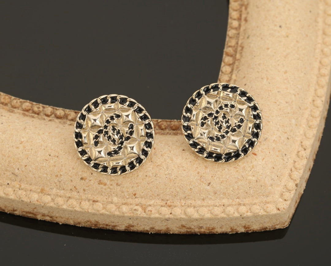 Chanel Diamond Round 18K Gold Earrings