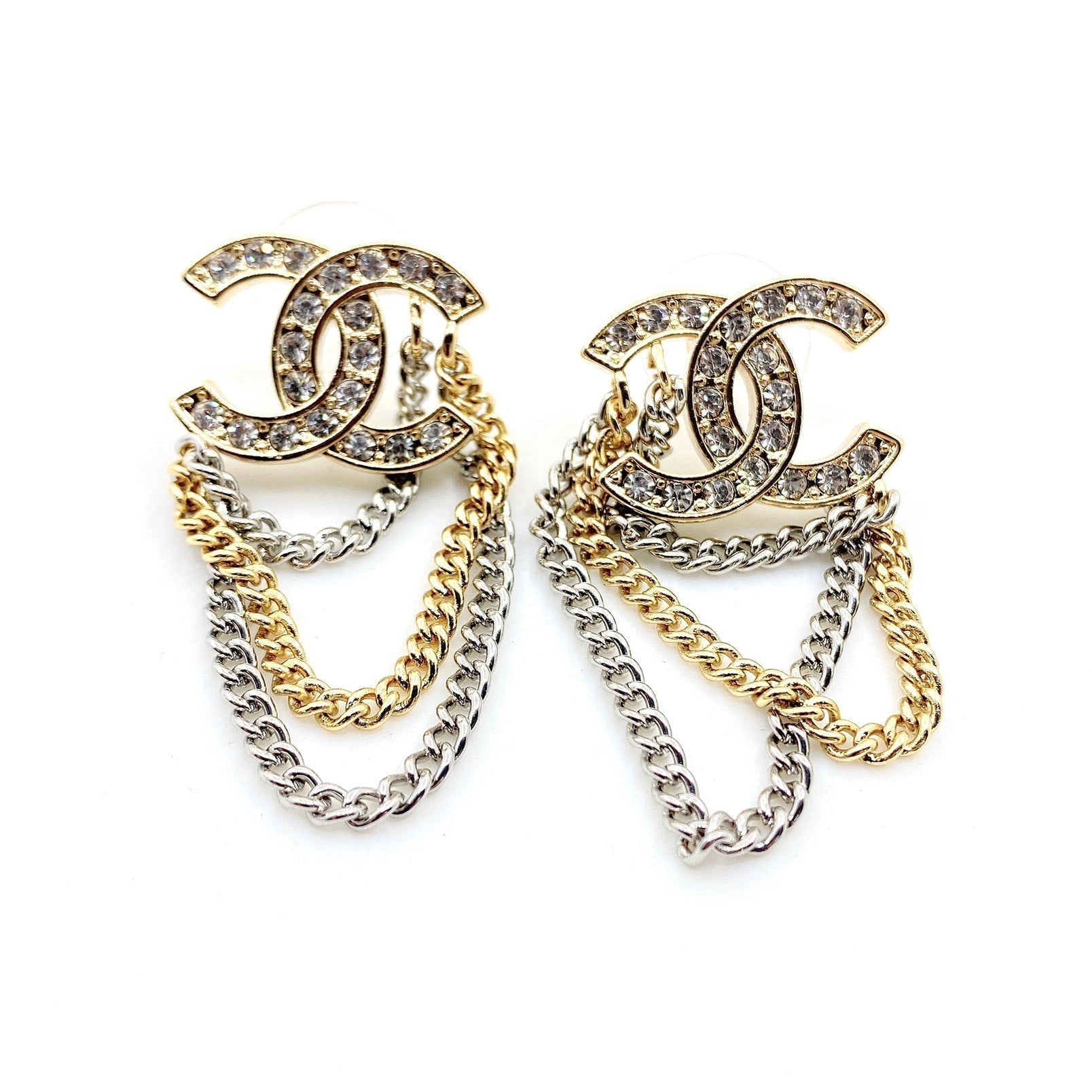 Chanel Chain Pendant 18K Gold Earrings
