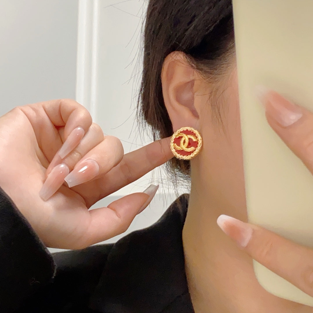 Chanel Black & Red 18K Gold Earrings