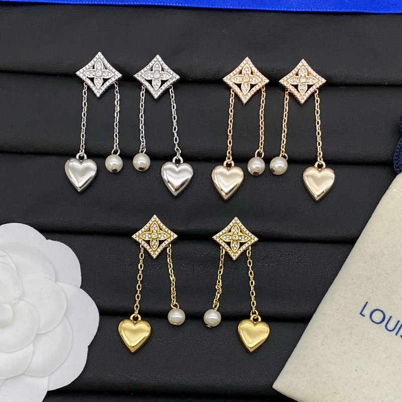 Louis Vuitton Pearl Diamond Drop 18K Gold Earrings