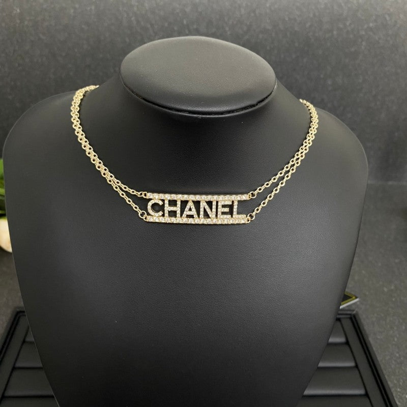 Chanel Letter Diamond Choker 18K Gold Necklace