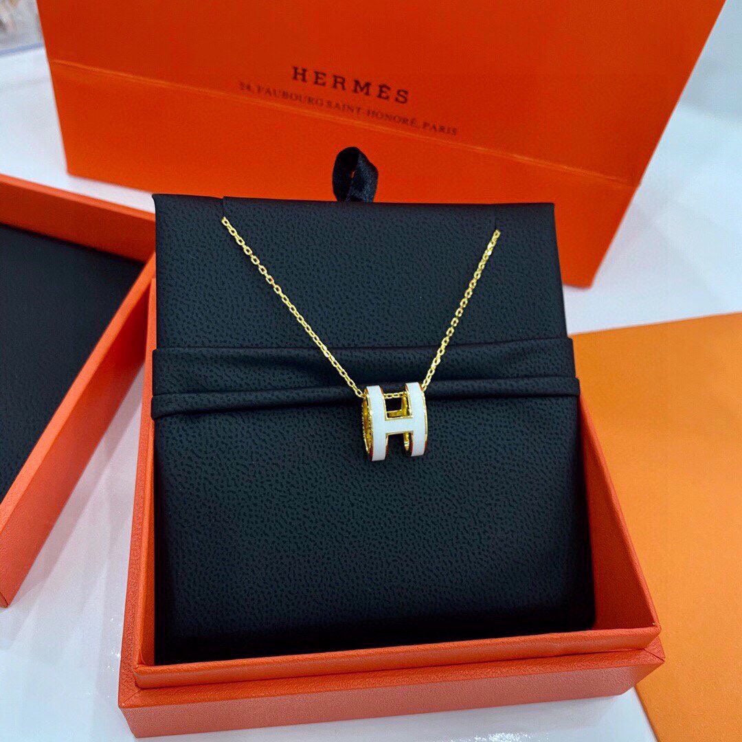 Hermes Mini Pop White 18K Gold Necklace