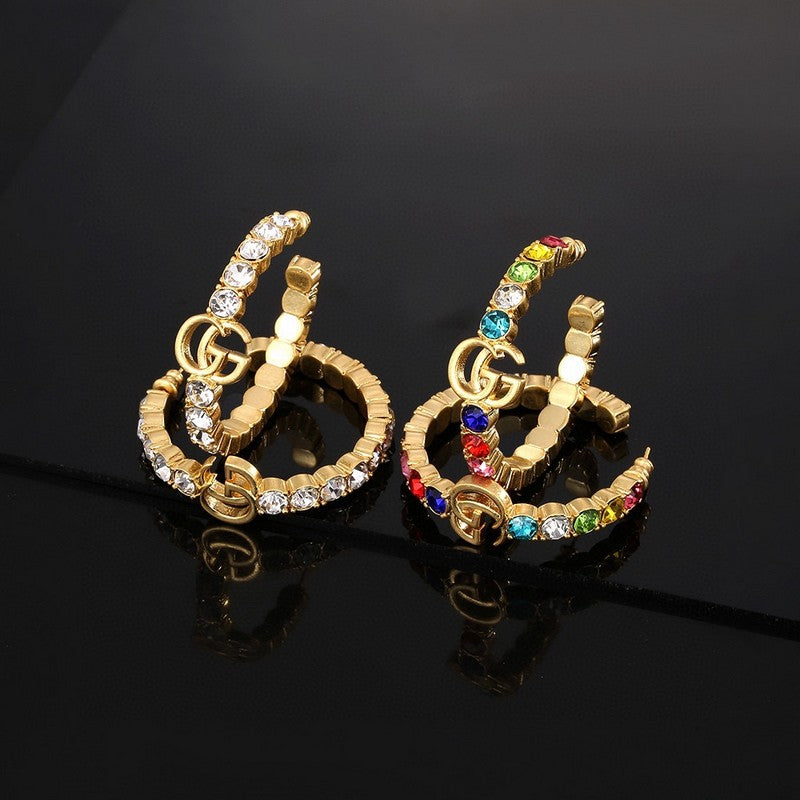 Gucci Double Color Crystal 18K Gold Earrings