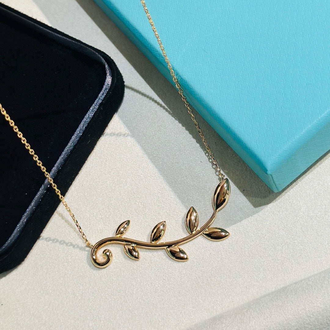 Tiffany Olive Leaf Vine Pendant 18K Gold Necklace
