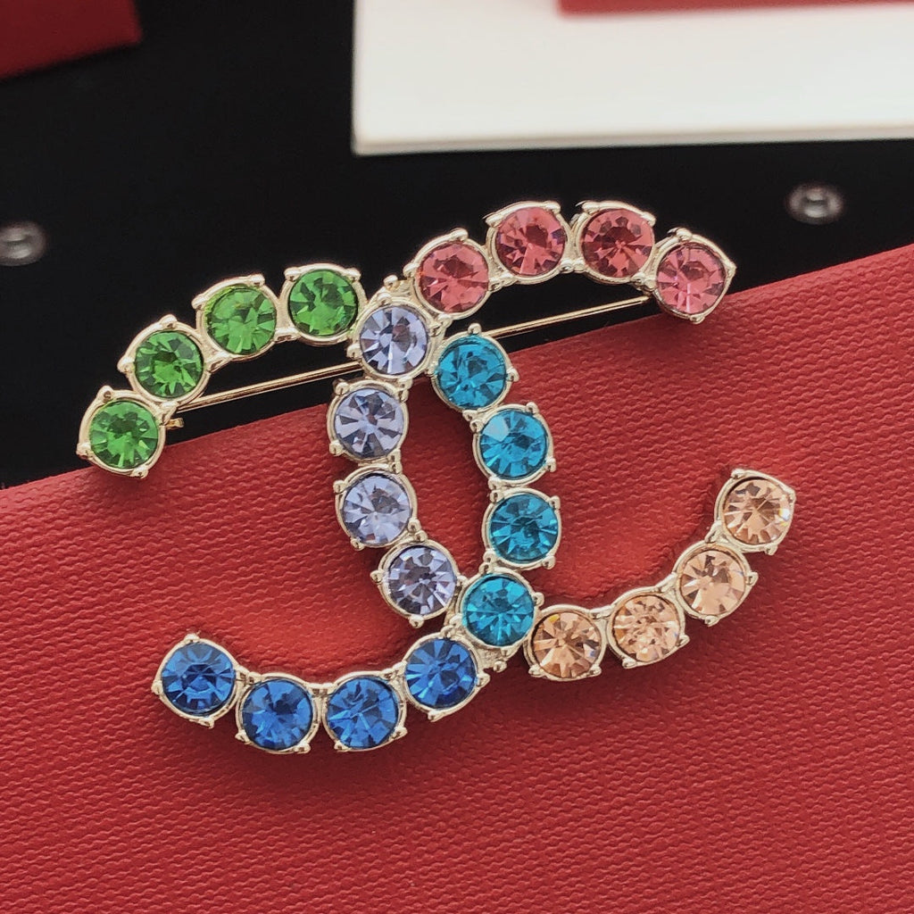 Chanel Color Crystals 18K Gold Brooch