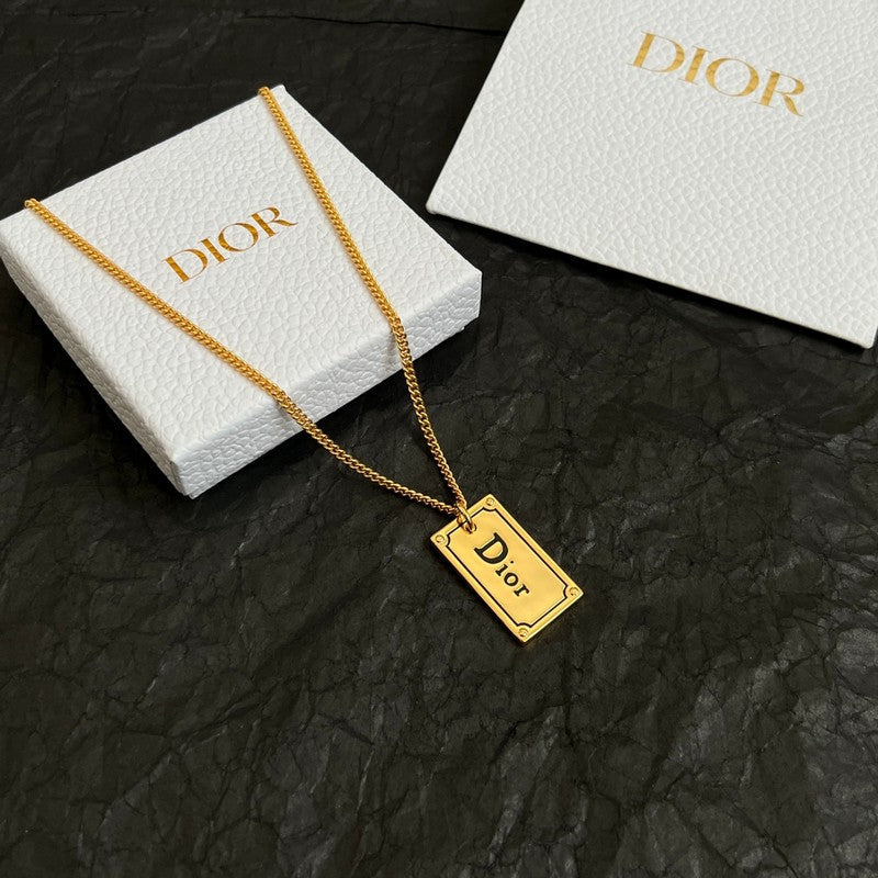 Dior Oblique Plate Pendant 18K Gold Necklace