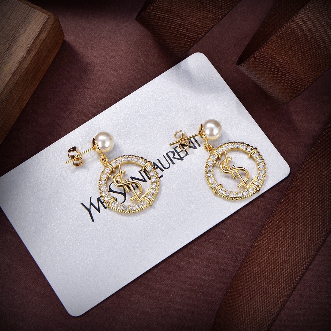 YSL Circle Diamonds 18K Gold Earrings