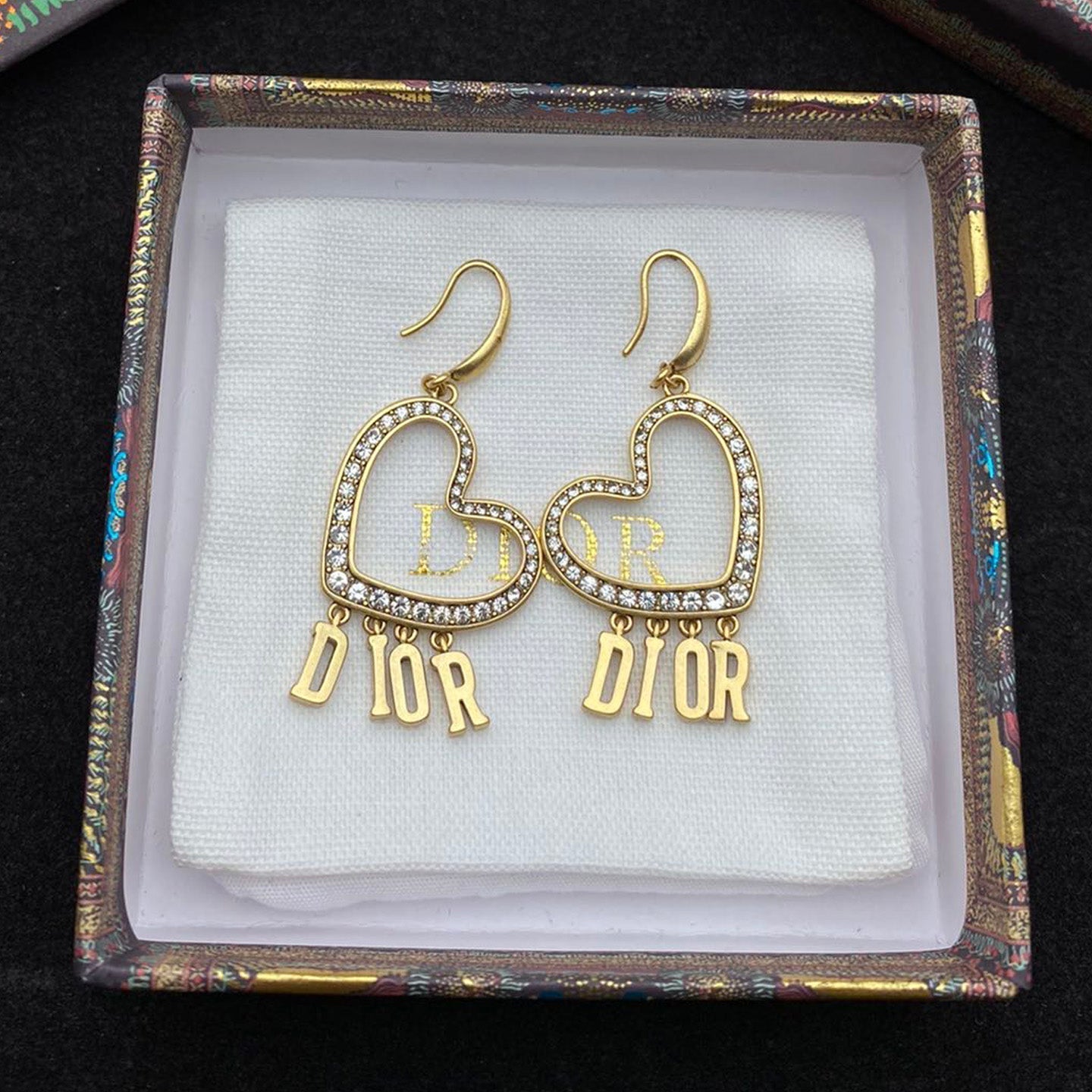 Dior Heart Crystal 18K Gold Earrings